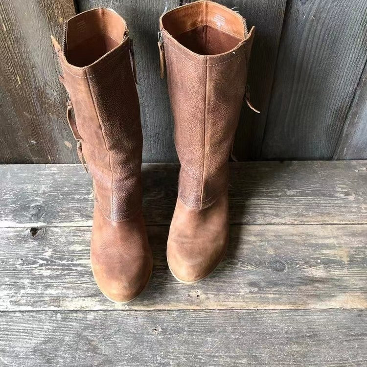 Natalia | Botas altas de mujer marrones con cremallera