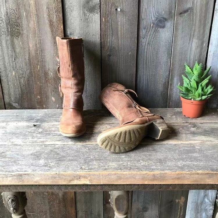 Natalia | Botas altas de mujer marrones con cremallera